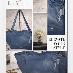 Coach Navy Blue Pebbled Leather Tote with Signature Charm